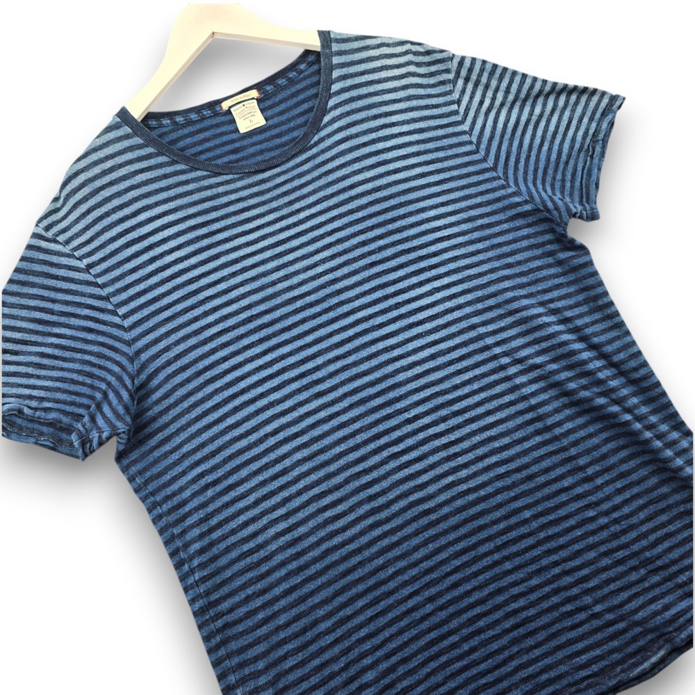 Lucky Brand Mens T Shirt Large Blue Striped Cotton True Indigo Short Sleeve L